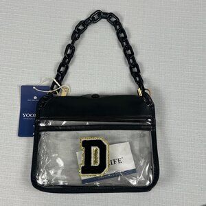 Clear Women's Stadium Purse with D Emblem and Chain Strap